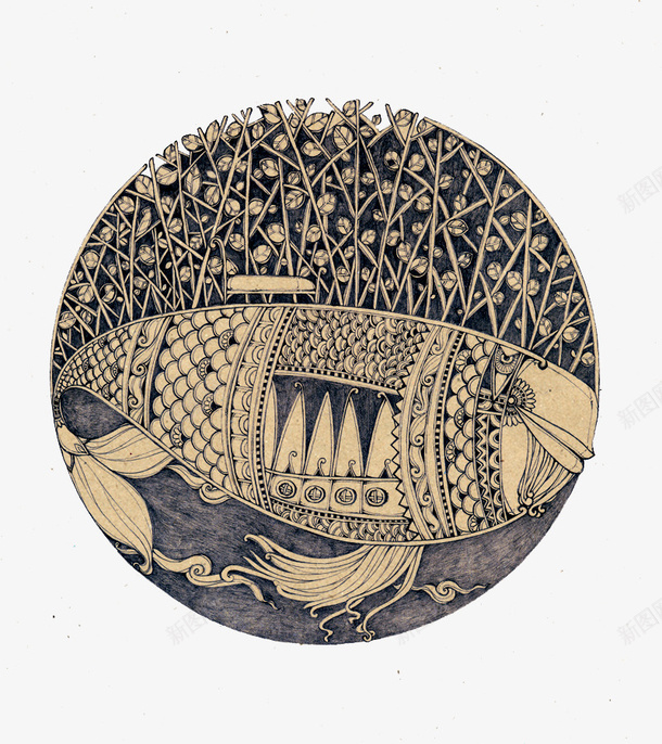 手绘鱼插画png免抠素材_新图网 https://ixintu.com 动物 抽象 鱼类