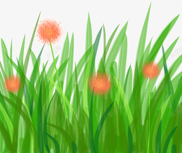 卡通手绘绿色叶子花朵红色花psd免抠素材_新图网 https://ixintu.com 卡通 小清新 手绘 红色花 绿色叶子 花朵 花草