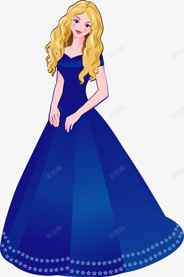手绘蓝裙美女png免抠素材_新图网 https://ixintu.com 可爱 手绘 蓝裙美女