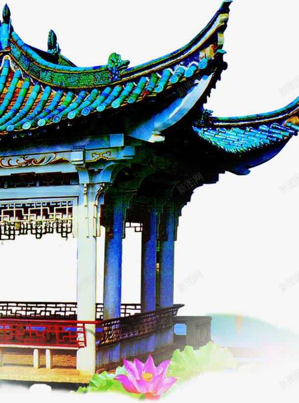蓝色中国风飞檐庭院中秋png免抠素材_新图网 https://ixintu.com 中秋 国风 庭院 蓝色 飞檐
