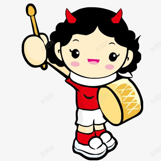 敲鼓的女孩png免抠素材_新图网 https://ixintu.com 卡通 女孩 敲鼓