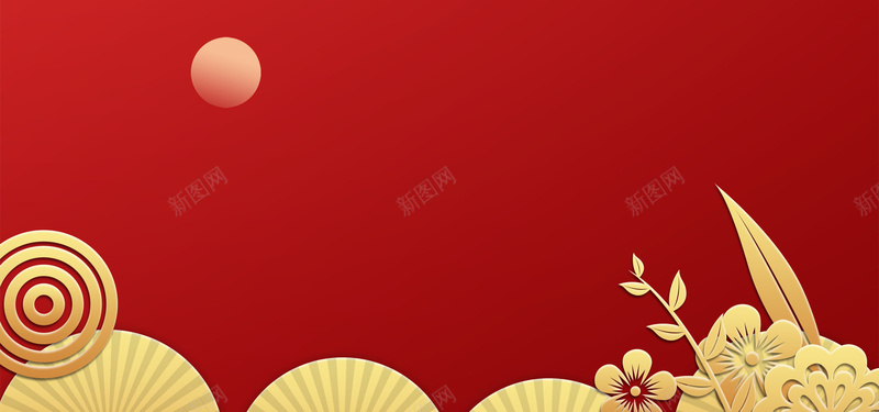 金色国潮元素红色背景psd设计背景_新图网 https://ixintu.com 国潮 国潮背景墙 国风 手绘 横版
