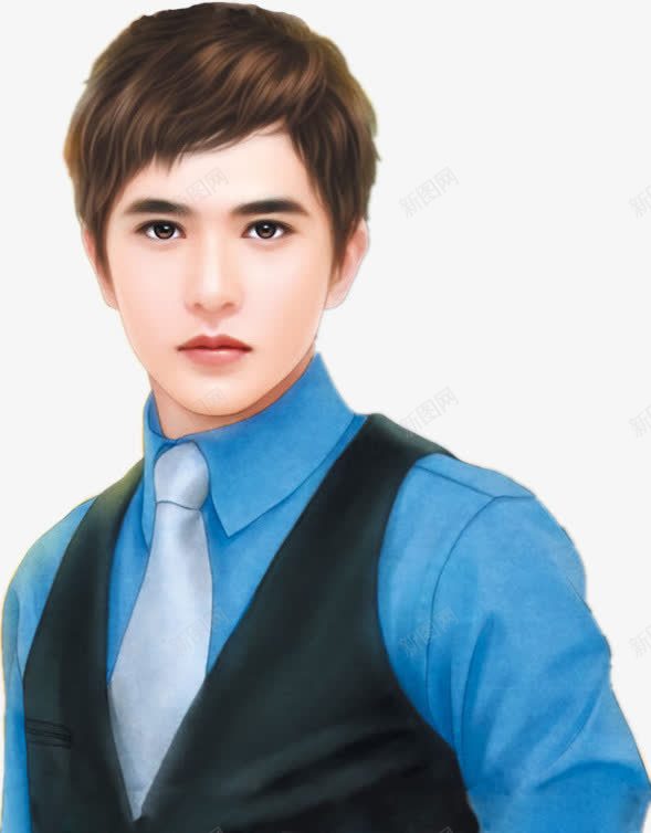 手绘穿马甲帅哥png免抠素材_新图网 https://ixintu.com 中国帅哥 帅哥 手绘 穿马甲