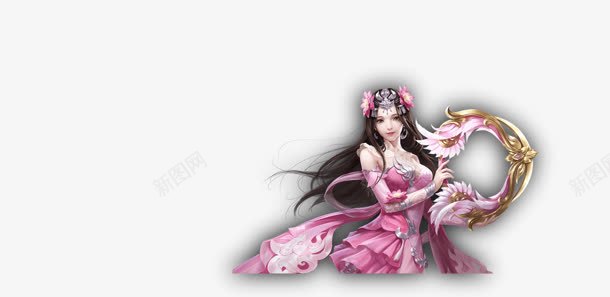 长发粉裙美女人物手绘png免抠素材_新图网 https://ixintu.com 人物 美女 长发