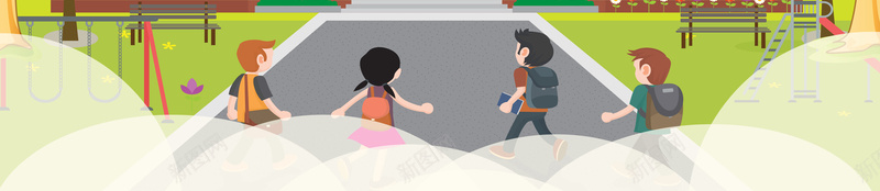 卡通开学季背景图psd设计背景_新图网 https://ixintu.com 云 卡通人物 卡通元素 学校 底纹元素 开学季