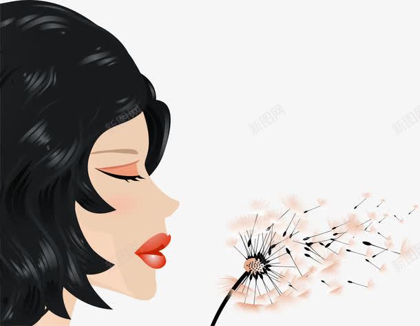 手绘吹蒲公英png免抠素材_新图网 https://ixintu.com 吹蒲公英 女孩 手绘