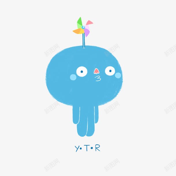 手绘可爱小蓝人png免抠素材_新图网 https://ixintu.com 创意设计 卡通设计 扁平创意图