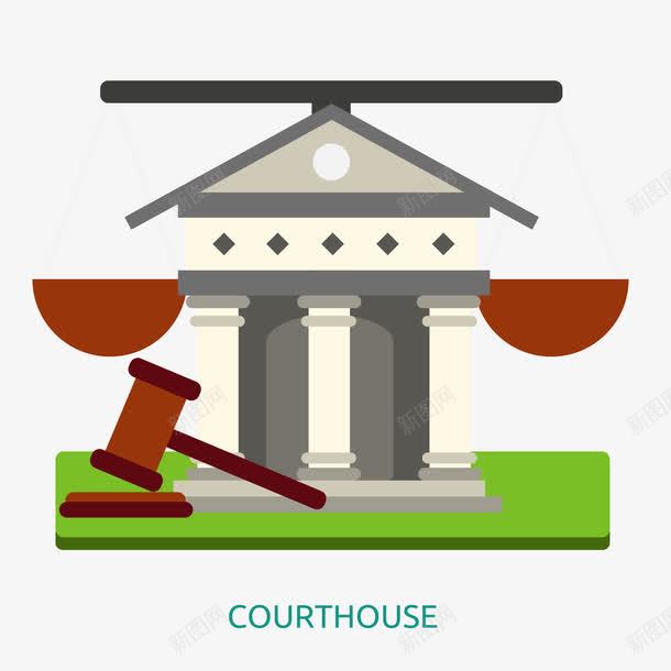 扁平法庭插画矢量图ai免抠素材_新图网 https://ixintu.com 天平 水平称 法庭 矢量图 锤子