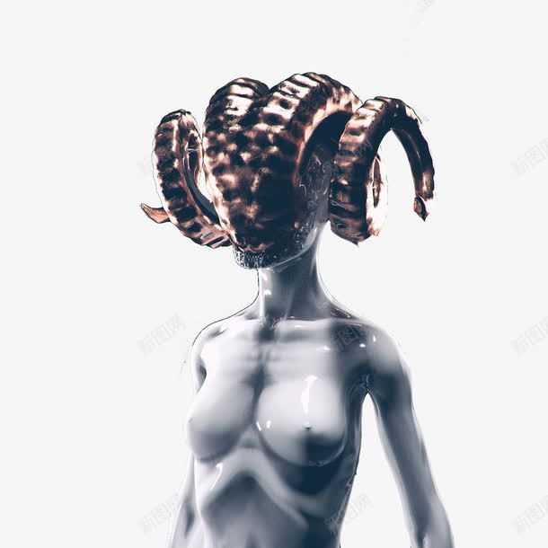 长羊角的女人png免抠素材_新图网 https://ixintu.com 女人 羊角 质感 雕像