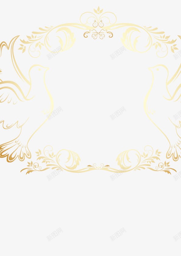 复古金色花边边框案png免抠素材_新图网 https://ixintu.com 复古 矢量图案 花边 边框 金色 鸽子