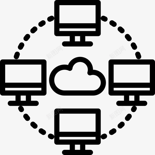 云网络数据和网络4线性图标svg_新图网 https://ixintu.com 云网络 数据和网络4 线性