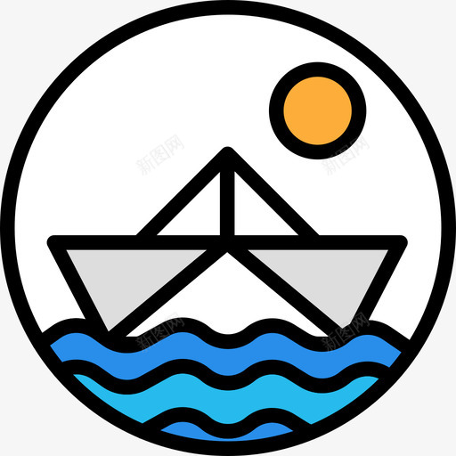 纸船海边3线颜色图标svg_新图网 https://ixintu.com 海边 纸船 颜色