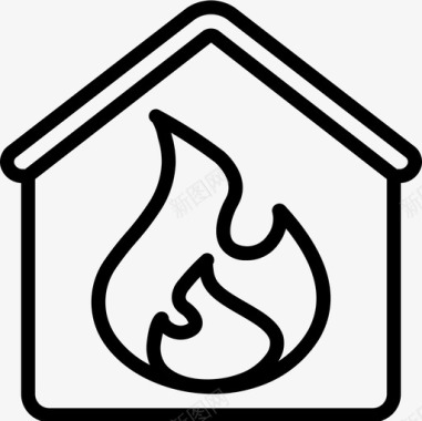 燃烧的房子暖气线性图标图标