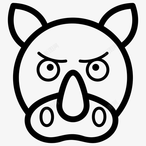 犀牛脸动物表情符号图标svg_新图网 https://ixintu.com 动物 哺乳动物 犀牛脸 表情符号 表情符号线向量图标