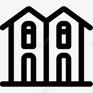 联排别墅房屋类型14线性图标图标