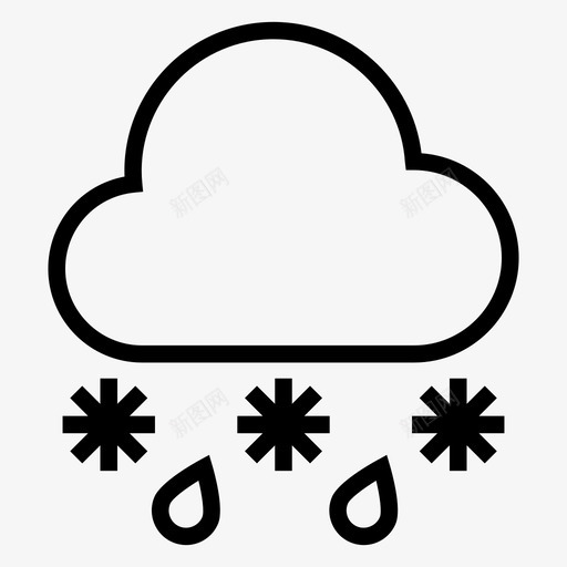 雨夹雪多云天气雨天图标svg_新图网 https://ixintu.com 图标 多云 天气 线图 降雪 雨天 雨夹雪