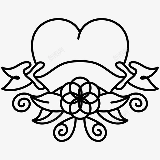 纹身心形恋情鲜花图标svg_新图网 https://ixintu.com 丝带 心形装饰 恋情 情人节 纹身心形 鲜花