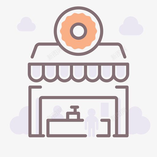 甜甜圈店主题公园1线性颜色图标svg_新图网 https://ixintu.com 主题公园1 甜甜圈店 线性颜色