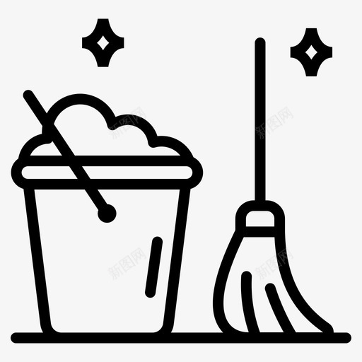 地板清洁拖把清洁工具地板清洁图标svg_新图网 https://ixintu.com 地板清洁 地板清洁拖把 家用电器 拖把清洁 整套家居清洁线矢量图标 清洁工具 清洗桶