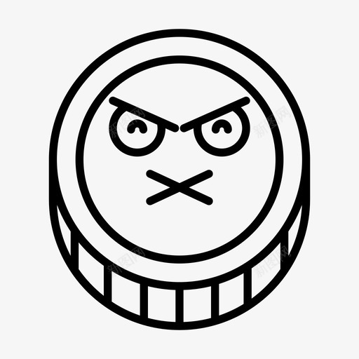 硬币愤怒表情图标svg_新图网 https://ixintu.com 愤怒 无声 硬币 硬币表情线 表情 静音