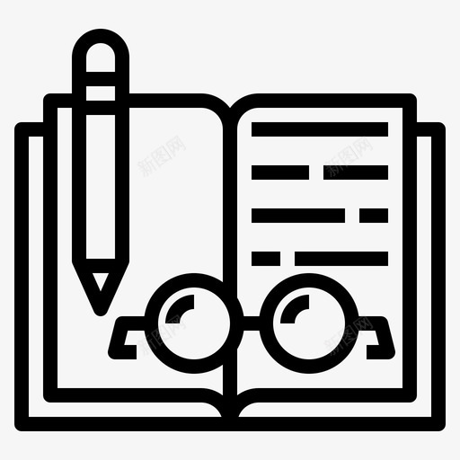 书眼镜钢笔图标svg_新图网 https://ixintu.com 书 眼镜 钢笔 铅笔 阅读