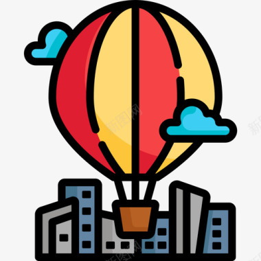 热气球城市52线颜色图标图标