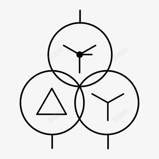 三绕组变压器YNdy (中性点引出 星形-三角形-星形连接)svg_新图网 https://ixintu.com 三绕组变压器YNdy (中性点引出 星形-三角形-星形连接) sanrzbyq_e