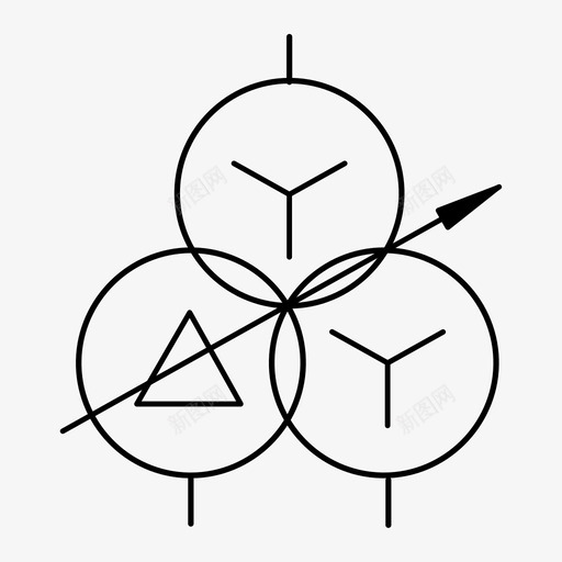 三绕组有载可调变压器 (星形-三角形-星形连接)svg_新图网 https://ixintu.com 三绕组有载可调变压器 (星形-三角形-星形连接) sanrzbyq_h