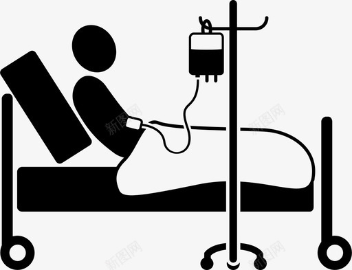 老人点滴床血图标svg_新图网 https://ixintu.com 养老院 医院 护理 点滴 病人 老人