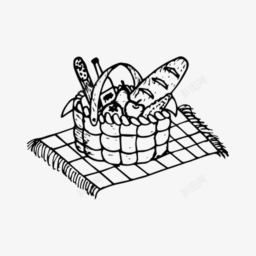 野餐篮子面包图标svg_新图网 https://ixintu.com 手绘 篮子 葡萄酒 野餐 面包 食物