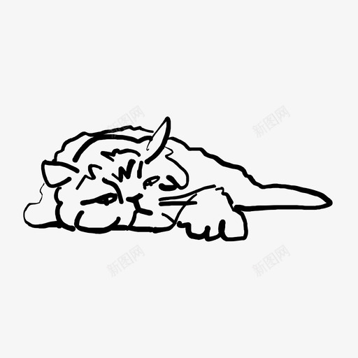 疲倦的猫睡着的无聊的图标svg_新图网 https://ixintu.com 累瘫 手绘的猫 无聊的 疲倦的猫 睡着的 躺着的