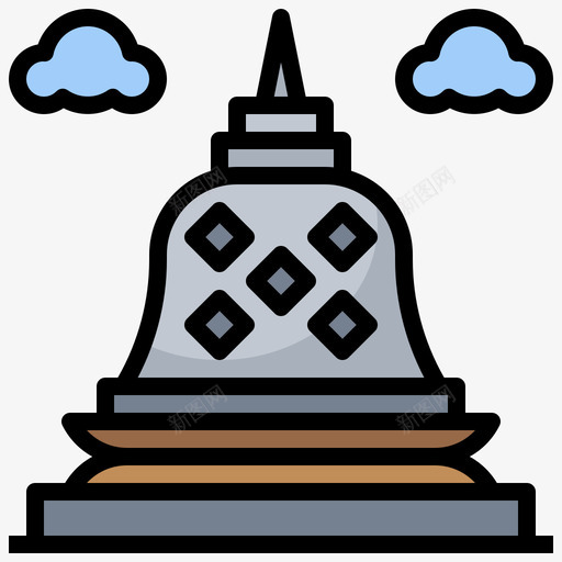 婆罗浮屠世界地标4线性颜色图标svg_新图网 https://ixintu.com 世界地标4 婆罗浮屠 线性颜色