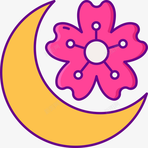 月亮樱花节线颜色图标svg_新图网 https://ixintu.com 月亮 樱花 颜色