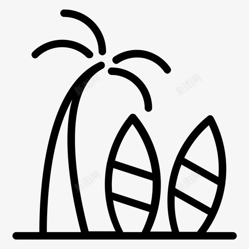 冲浪海滩棕榈树图标svg_新图网 https://ixintu.com 25个 健身 冲浪 冲浪板 图标 棕榈树 海滩 线图