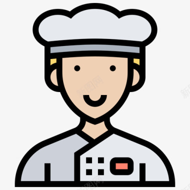 厨师职业男4线性颜色图标图标