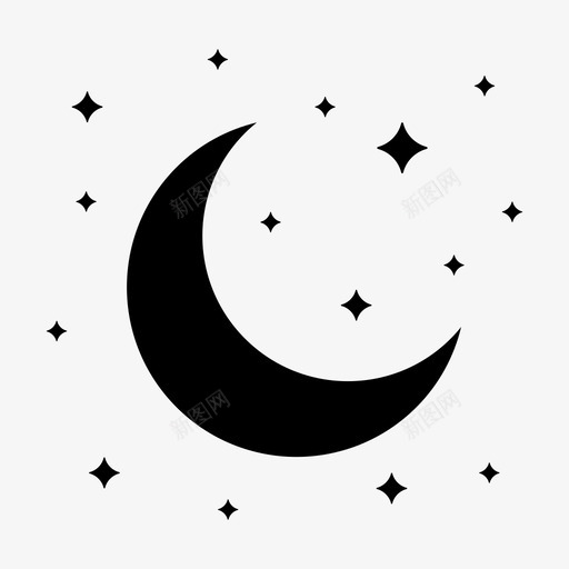 夜半边月亮图标svg_新图网 https://ixintu.com 半边 天空 星星 月亮 第七