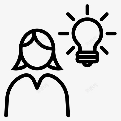 想法灯泡思考图标svg_新图网 https://ixintu.com 56个 图标 女人 媒体 思考 想法 灯泡 社交 线图