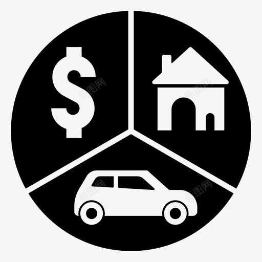 资产汽车房屋图标svg_新图网 https://ixintu.com 固定资产 房屋 汽车 货币 资产