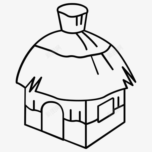 小屋草地房子图标svg_新图网 https://ixintu.com 大纲 小屋 房子 村屋 棚屋 稻草 童话故事 茅屋 草地