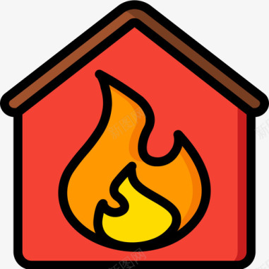 燃烧的房子暖气5线性颜色图标图标