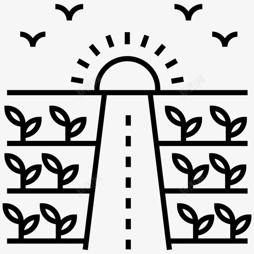 田野景观园林地貌图标svg_新图网 https://ixintu.com 园林 图标 地貌 景观 村庄 田野 线图 自然景观