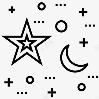 夜景黑夜月亮和星星图标图标