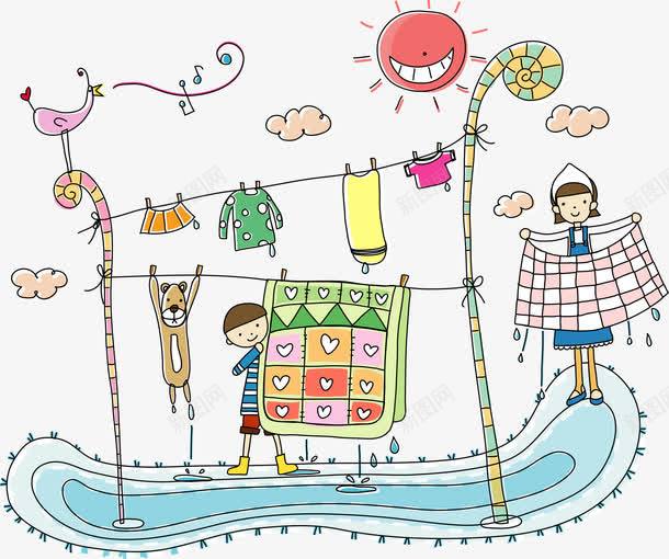 韩风装饰png免抠素材_新图网 https://ixintu.com 太阳 寒风 插画 晾衣服 素材 衣服 装饰