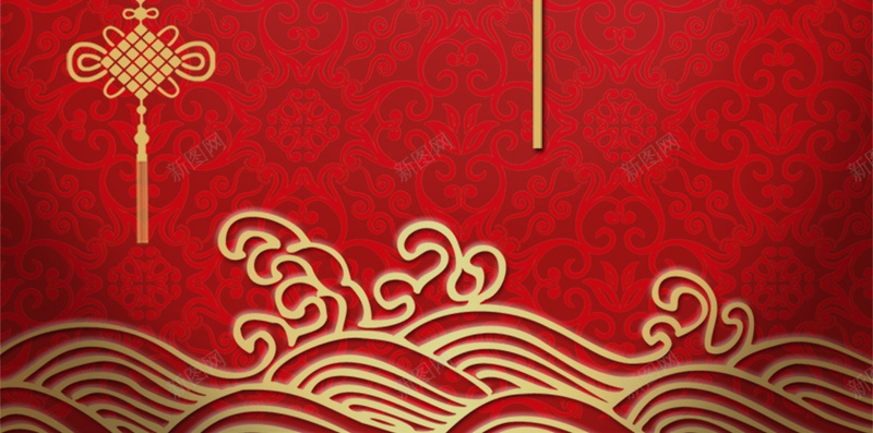 中国风纹理图案春节H5背景jpg设计背景_新图网 https://ixintu.com 春节 喜庆 灯笼 红色 中国结 金色花朵 中国风 H5背景