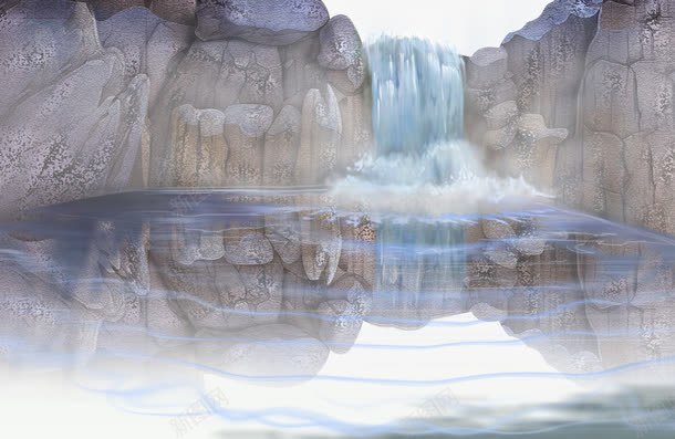 卡通山水流水瀑布风景画psd免抠素材_新图网 https://ixintu.com 卡通山水 卡通风景 山水画 流水瀑布