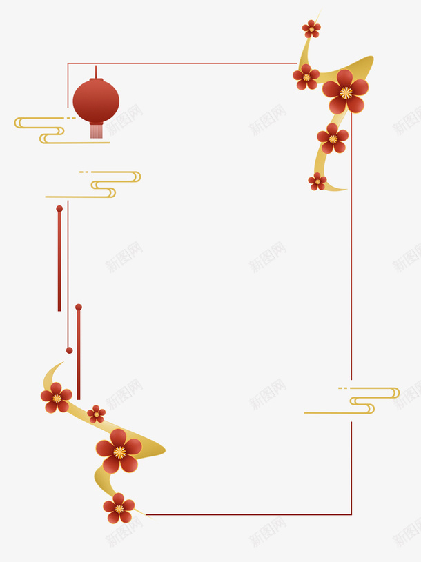 边框花朵灯笼线型边框中国风元素png免抠素材_新图网 https://ixintu.com 中国风元素 灯笼 线型边框 花朵 边框