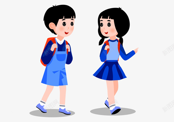 2个学生卡通学生png免抠素材_新图网 https://ixintu.com 2个学生 卡通学生 放学路上 背着书包