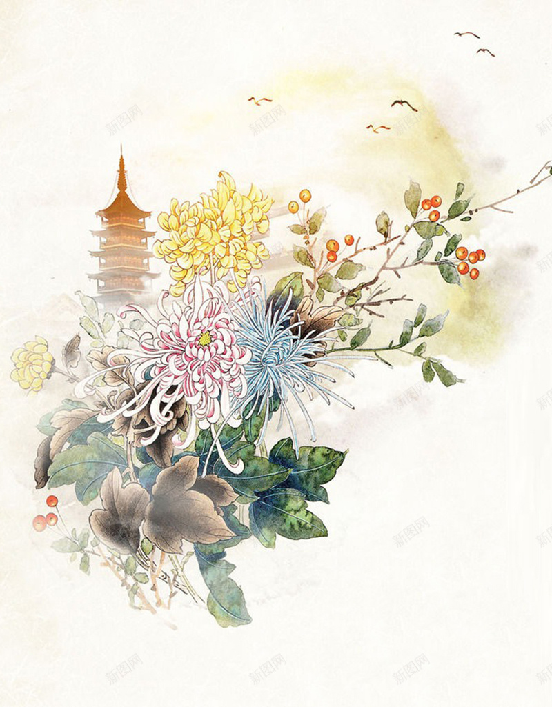 中国风故乡H5背景jpg设计背景_新图网 https://ixintu.com H5背景 d分层素材 psd分层素材 中国风 免费下载 手绘 故乡 源文件 花朵