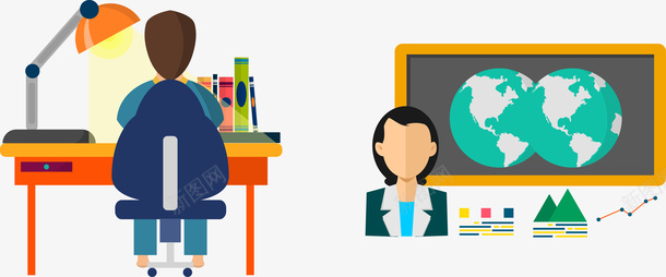 手绘学习矢量图ai免抠素材_新图网 https://ixintu.com 书桌 学习 扁平 手绘 课堂 矢量图