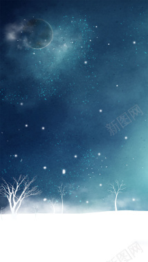 卡通夜晚天空冬季白雪H5背景背景